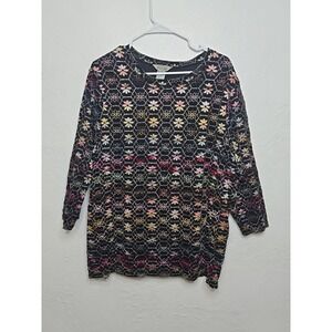 Stonebridge Sz 2x Floral Embroidered Tunic Blouse Lace Sheer Stretch Career